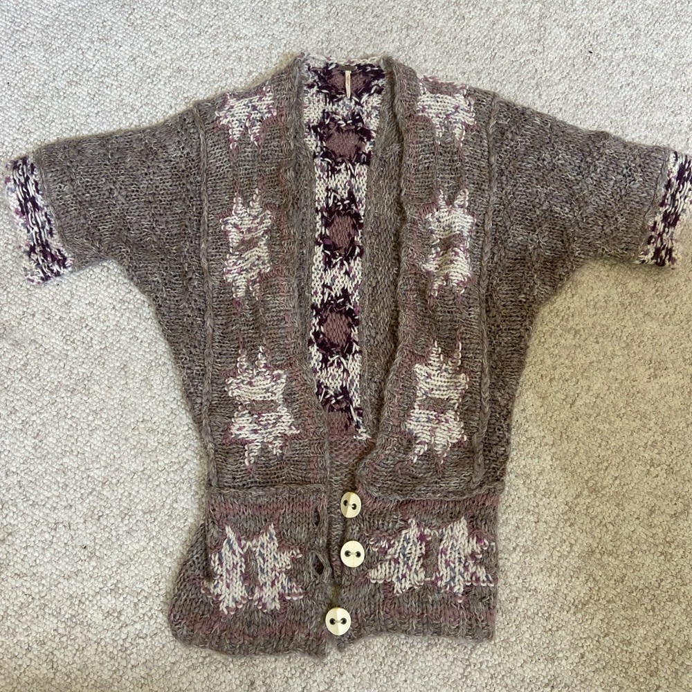 Free People Dolman Short Sleeve Purple Sweater Tunic Size Small
